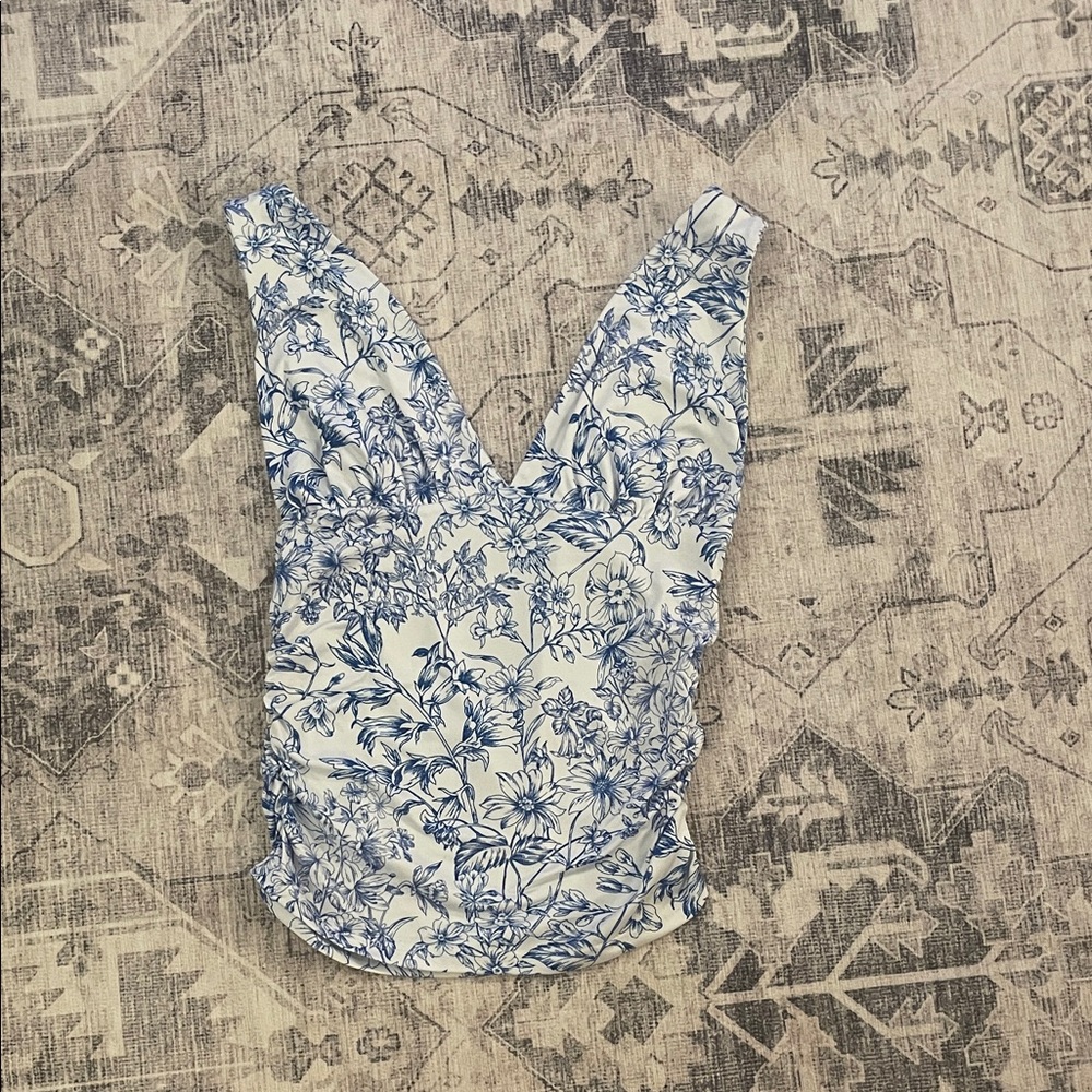 SHEIN Blue Floral Print Blouse